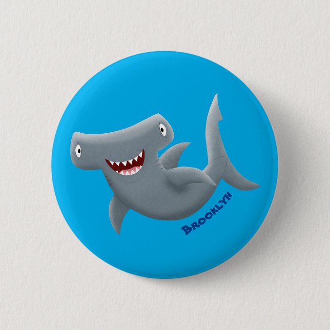Funny cute Hammerhead shark cartoon  Button (Front)