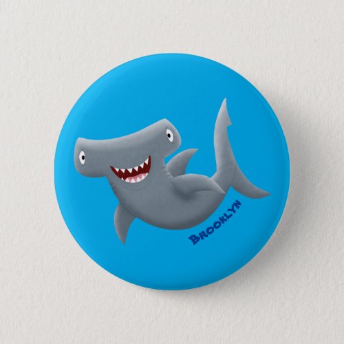 Funny cute Hammerhead shark cartoon  Button