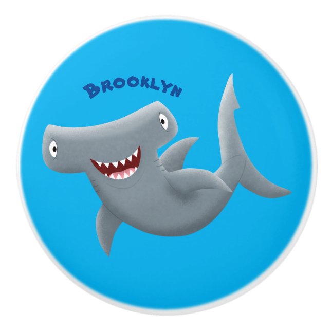 Funny cute Hammerhead shark cartoon  Ceramic Knob (Front)