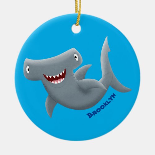 Funny cute Hammerhead shark cartoon  Ceramic Ornament