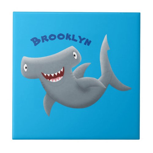 Funny cute Hammerhead shark cartoon  Ceramic Tile