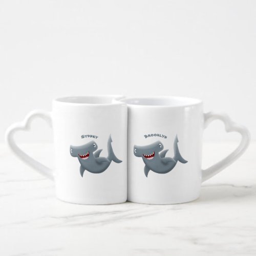 Funny cute Hammerhead shark cartoon  Coffee Mug Set