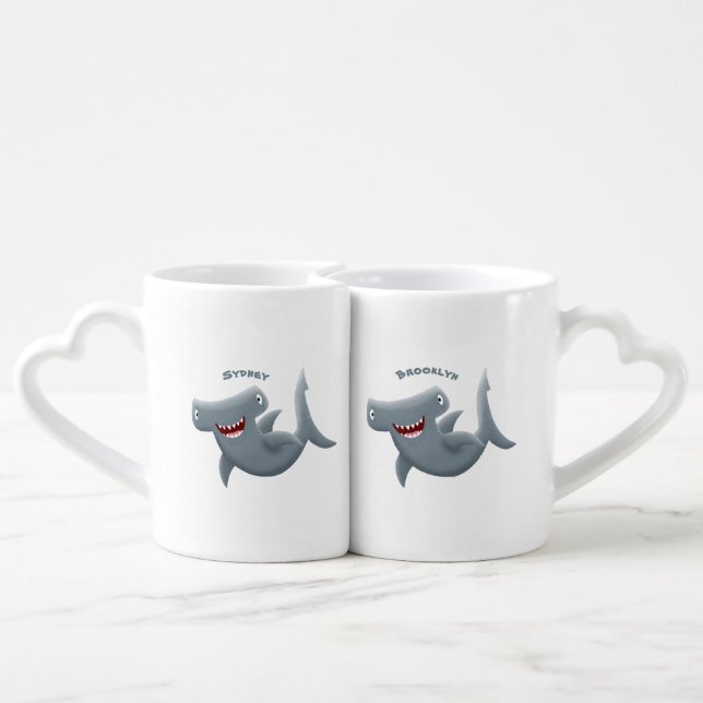 Funny cute Hammerhead shark cartoon  Coffee Mug Set (Back Nesting)