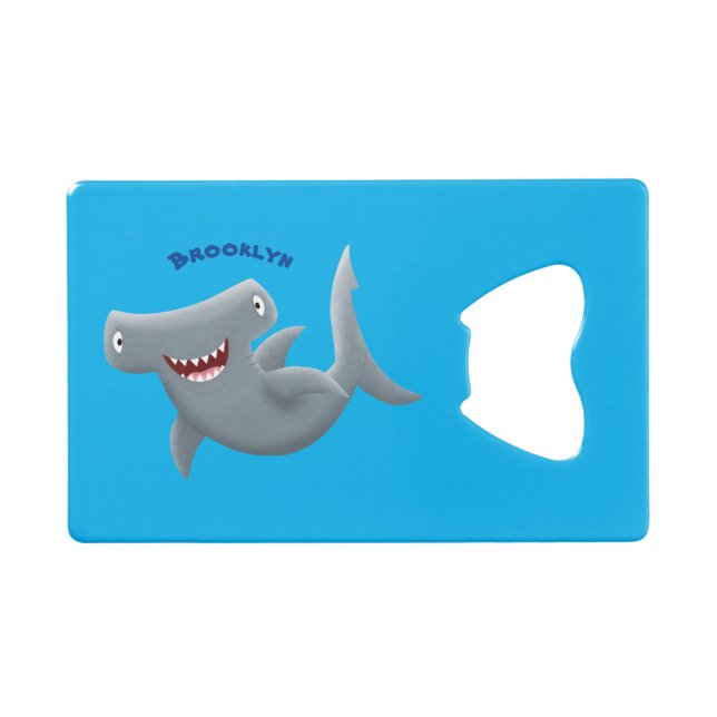 Funny cute Hammerhead shark cartoon  Credit Card Bottle Opener (Front (Horizontal))