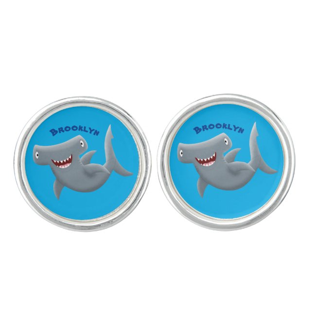 Funny cute Hammerhead shark cartoon Cufflinks (Front)