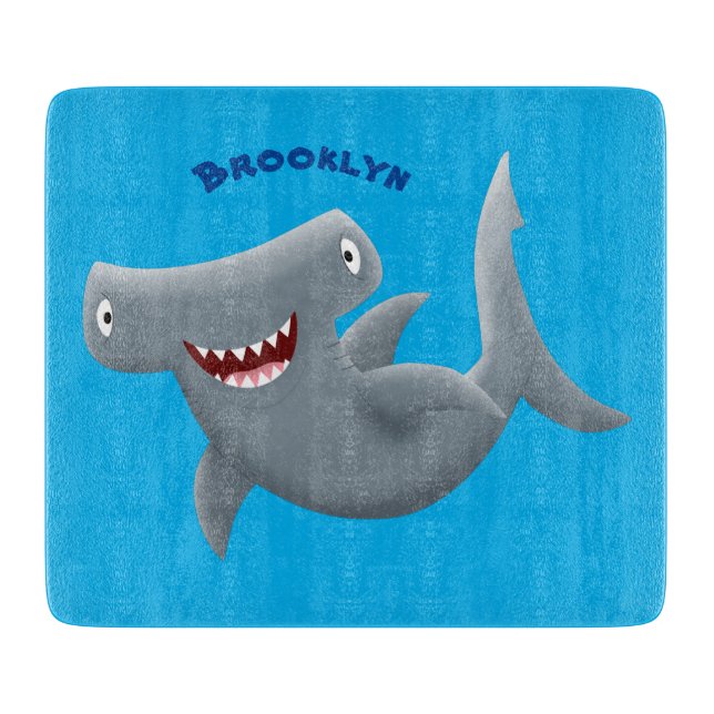 Funny cute Hammerhead shark cartoon Cutting Board (Front)