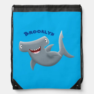 Funny cute Hammerhead shark cartoon  Drawstring Bag