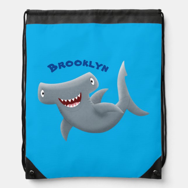 Funny cute Hammerhead shark cartoon  Drawstring Bag (Front)
