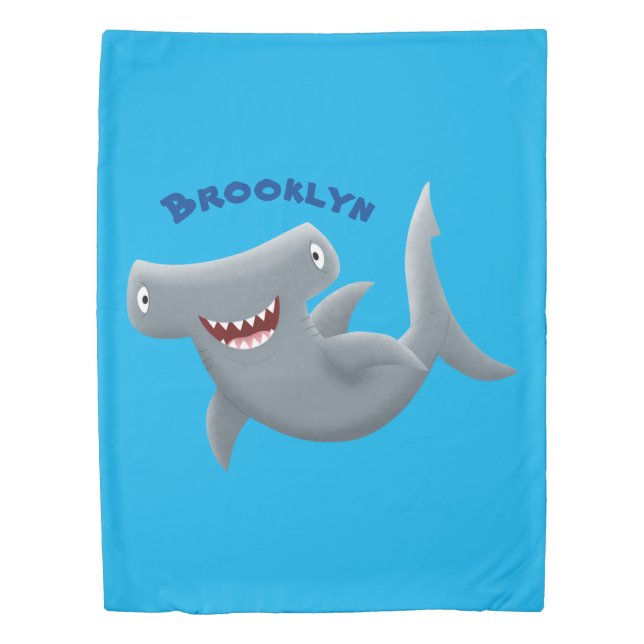 Funny cute Hammerhead shark cartoon  Duvet Cover (Front)