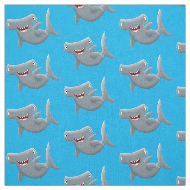Funny cute Hammerhead shark cartoon Fabric (Swatch)