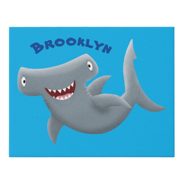 Funny cute Hammerhead shark cartoon  Faux Canvas Print (Front)