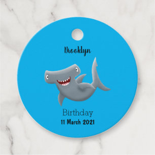 Funny cute Hammerhead shark cartoon Favor Tags
