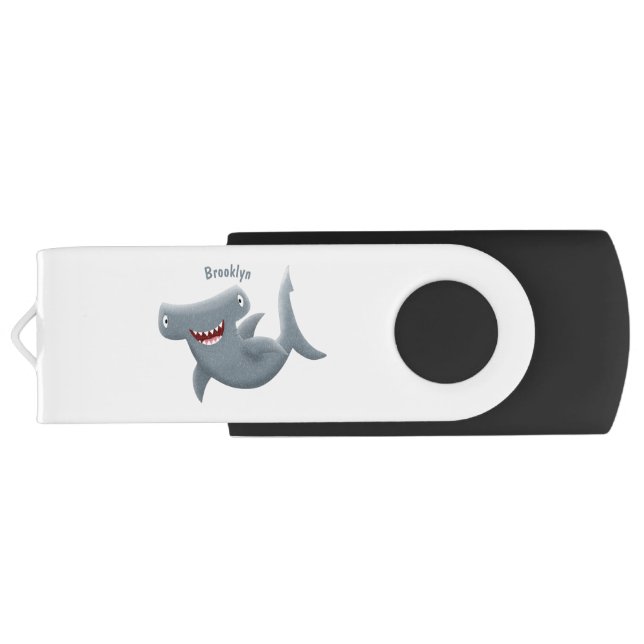 Funny cute Hammerhead shark cartoon  Flash Drive (Back)