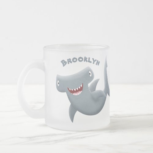Funny cute Hammerhead shark cartoon Frosted Glass Coffee Mug