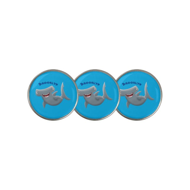 Funny cute Hammerhead shark cartoon Golf Ball Marker (3 Up)