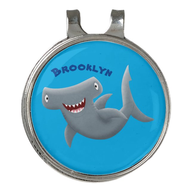 Funny cute Hammerhead shark cartoon  Golf Hat Clip (Front)