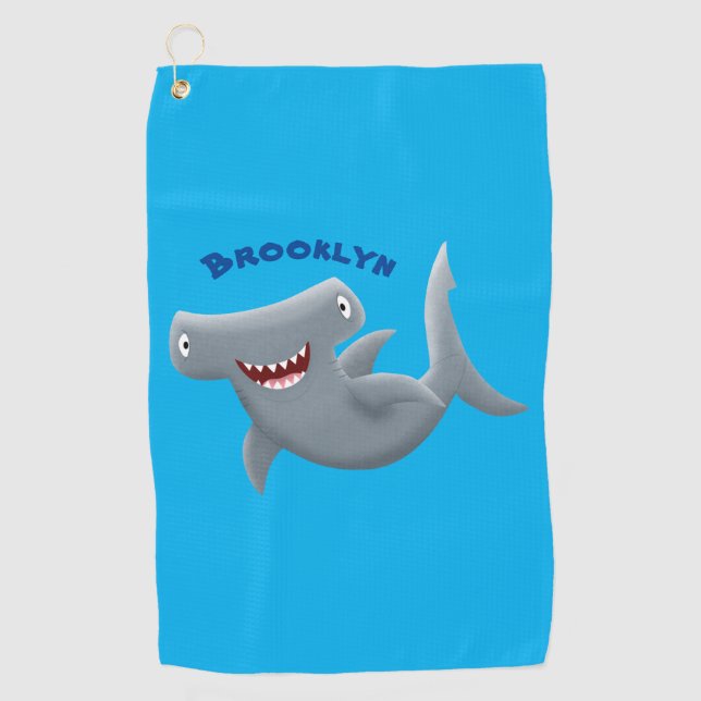 Funny cute Hammerhead shark cartoon Golf Towel (Front)