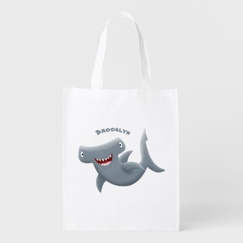 Funny cute Hammerhead shark cartoon Grocery Bag