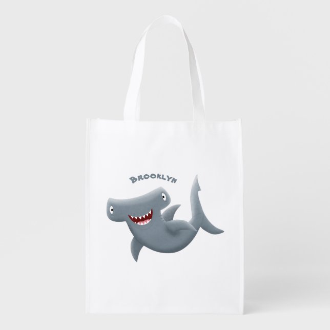 Funny cute Hammerhead shark cartoon Grocery Bag (Front)