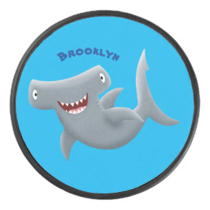 Funny cute Hammerhead shark cartoon Hockey Puck