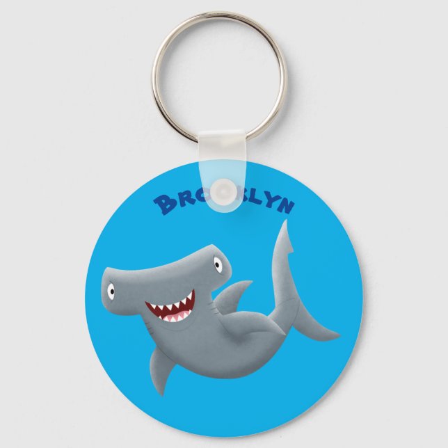 Funny cute Hammerhead shark cartoon Keychain (Front)
