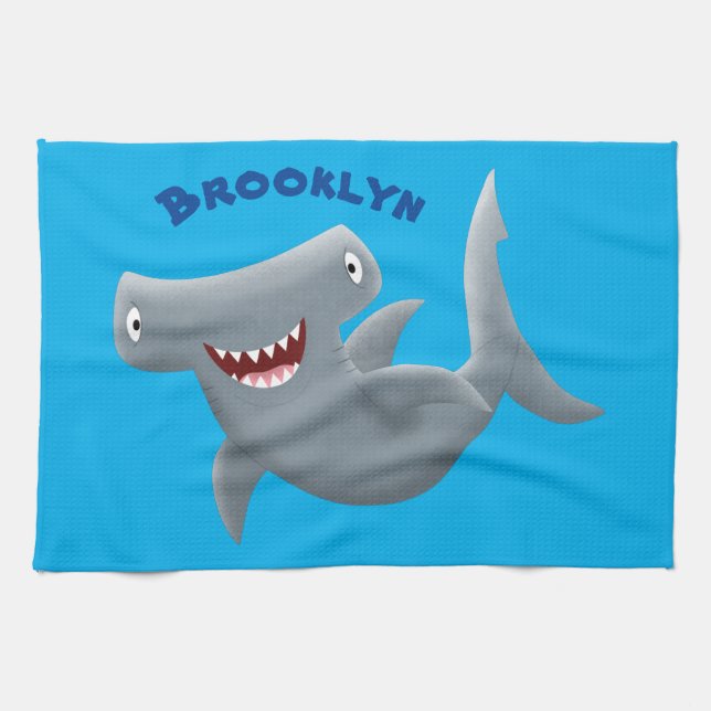 Funny cute Hammerhead shark cartoon  Kitchen Towel (Horizontal)