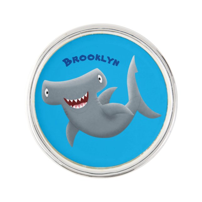 Funny cute Hammerhead shark cartoon  Lapel Pin (Front)