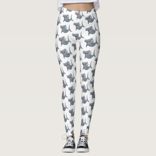 Funny cute Hammerhead shark cartoon Leggings