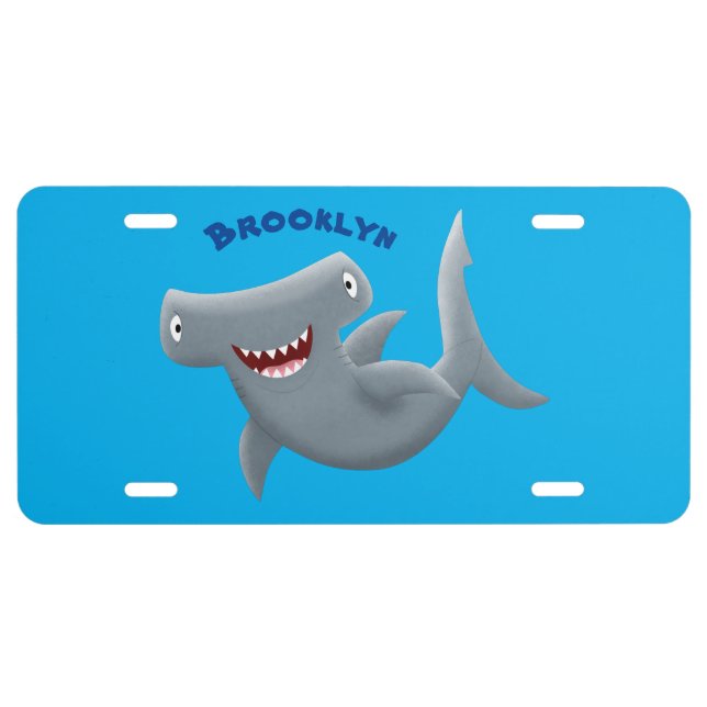 Funny cute Hammerhead shark cartoon License Plate (Front)