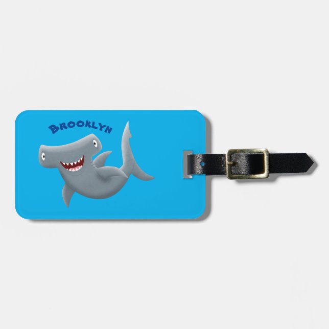 Funny cute Hammerhead shark cartoon Luggage Tag (Front Horizontal)