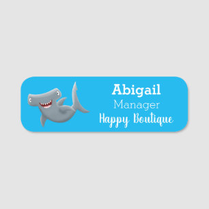 Funny cute Hammerhead shark cartoon Name Tag