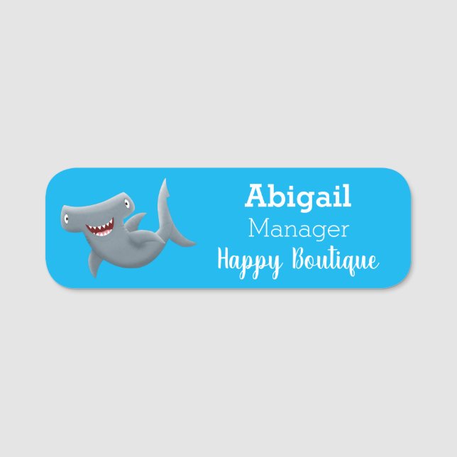 Funny cute Hammerhead shark cartoon Name Tag (Front)