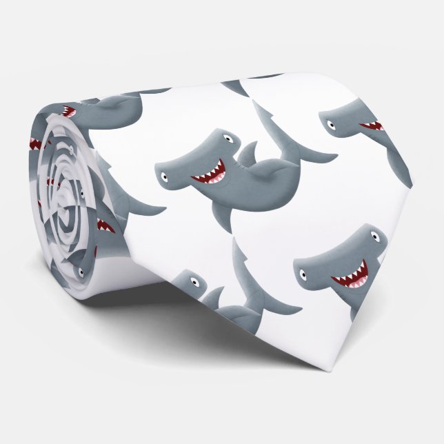 Funny cute Hammerhead shark cartoon  Neck Tie (Rolled)
