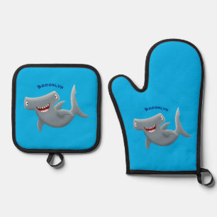 Funny cute Hammerhead shark cartoon Oven Mitt & Pot Holder Set