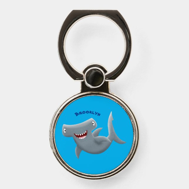 Funny cute Hammerhead shark cartoon Phone Ring Stand (Front)