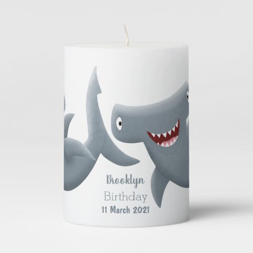 Funny cute Hammerhead shark cartoon Pillar Candle