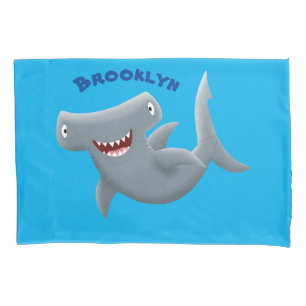 Funny cute Hammerhead shark cartoon Pillow Case