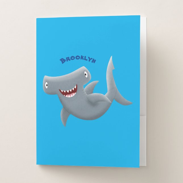 Funny cute Hammerhead shark cartoon Pocket Folder (Front)