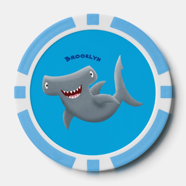 Funny cute Hammerhead shark cartoon  Poker Chips (Front)