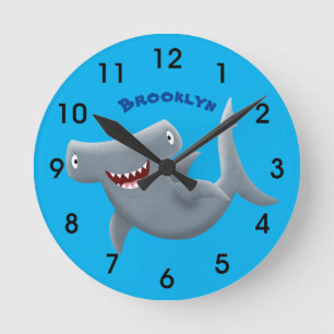 Funny cute Hammerhead shark cartoon Round Clock