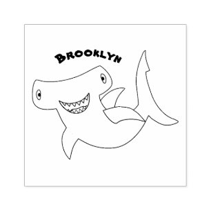 Funny cute Hammerhead shark cartoon Rubber Stamp