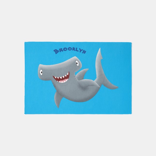 Funny cute Hammerhead shark cartoon  Rug (Front)