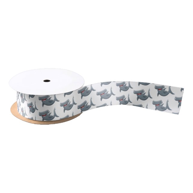 Funny cute Hammerhead shark cartoon Satin Ribbon (Spool)
