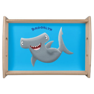 Funny cute Hammerhead shark cartoon Serving Tray