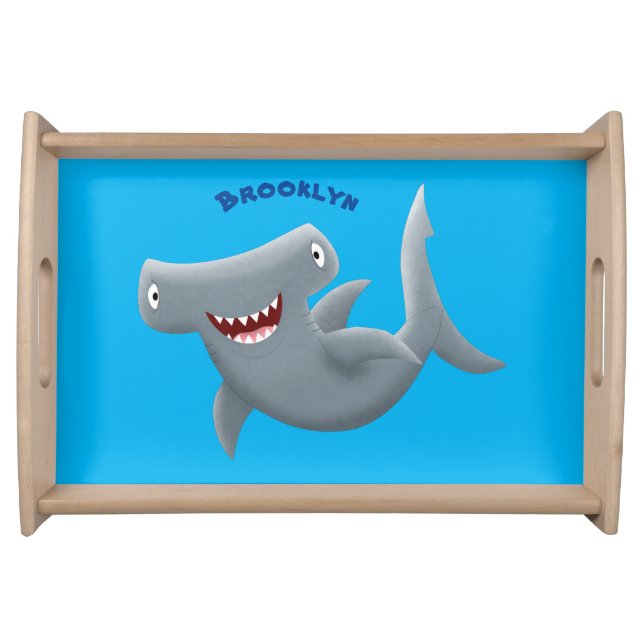 Funny cute Hammerhead shark cartoon Serving Tray (Front)