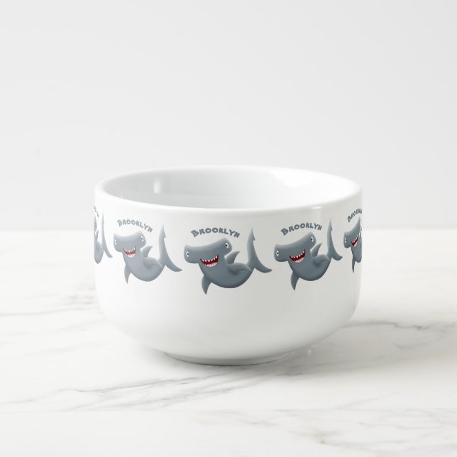 Funny cute Hammerhead shark cartoon  Soup Mug (Front)
