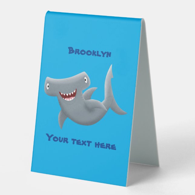 Funny cute Hammerhead shark cartoon Table Tent (Front)