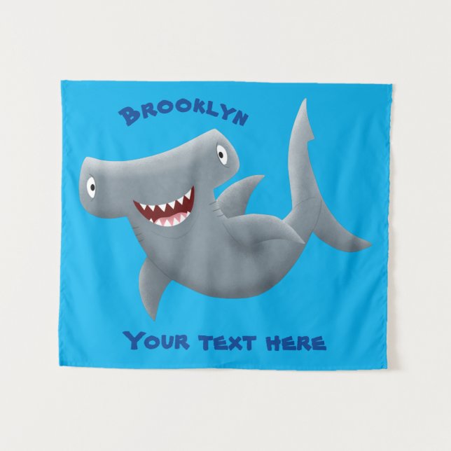 Funny cute Hammerhead shark cartoon Tapestry (Front (Horizontal))
