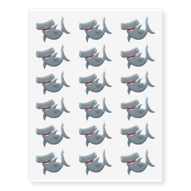Funny cute Hammerhead shark cartoon  Temporary Tattoos (Front)