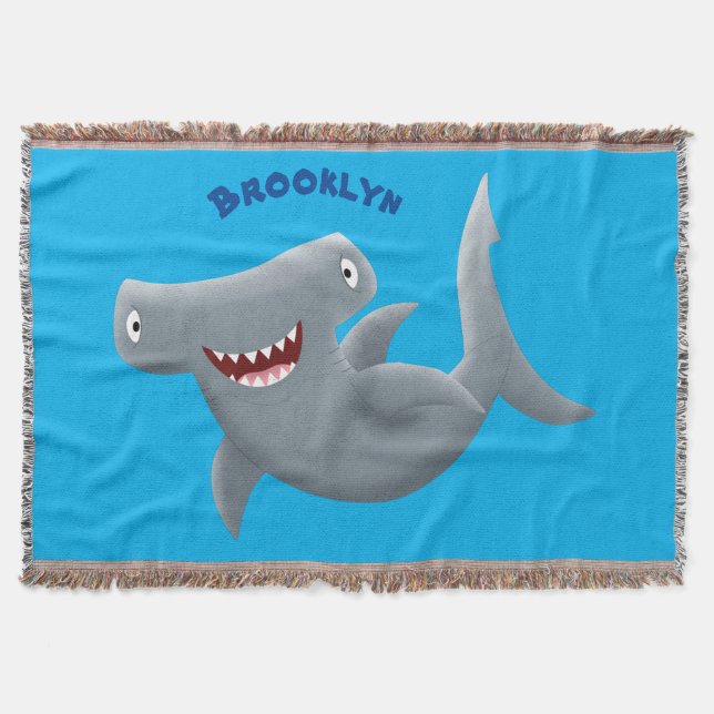 Funny cute Hammerhead shark cartoon Throw Blanket (Front)